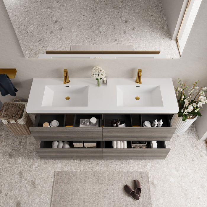 Bathin Freestanding Bathroom Vanity With Double Sinks, Bathroom Storage Vanity Cabinet With Stone Resin Countertop And Soft Close Drawers
