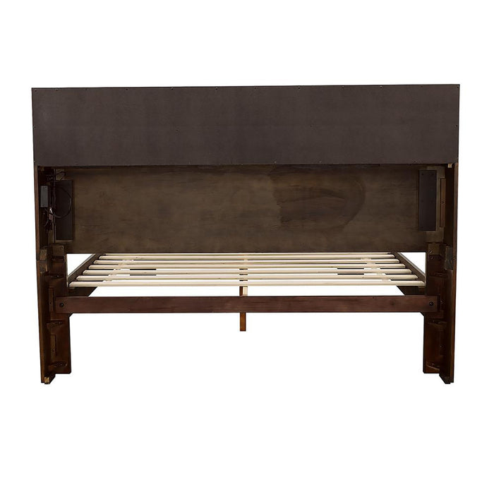 Queen Bed With Bookcase Headboard - Brown