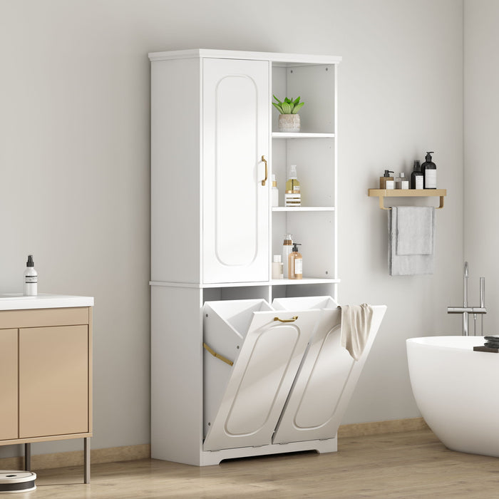 Freestanding Tall Storage Cabinet With 2 Tilt Out Hampers