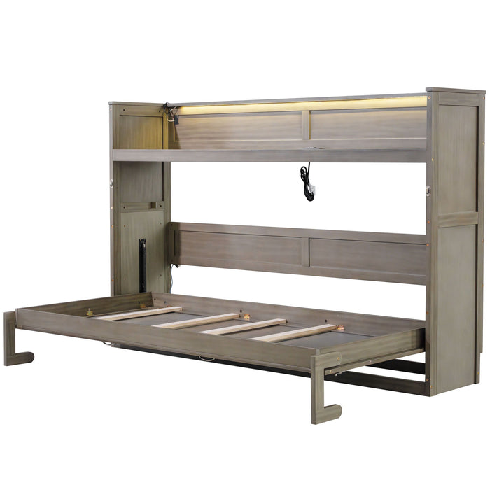 Murphy Bed With Desk, LED Light And USB Charging Station