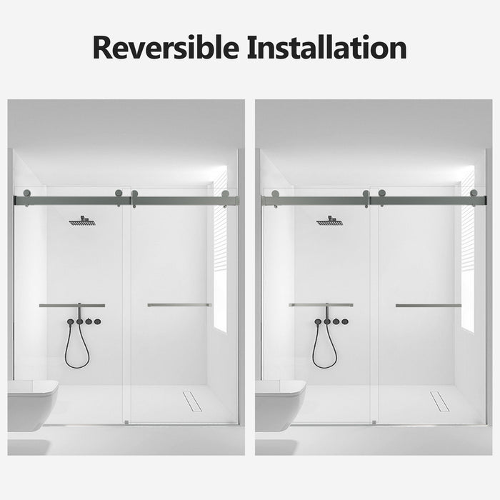 Frameless Double Sliding Soft Close Shower Door, Tempered Glass