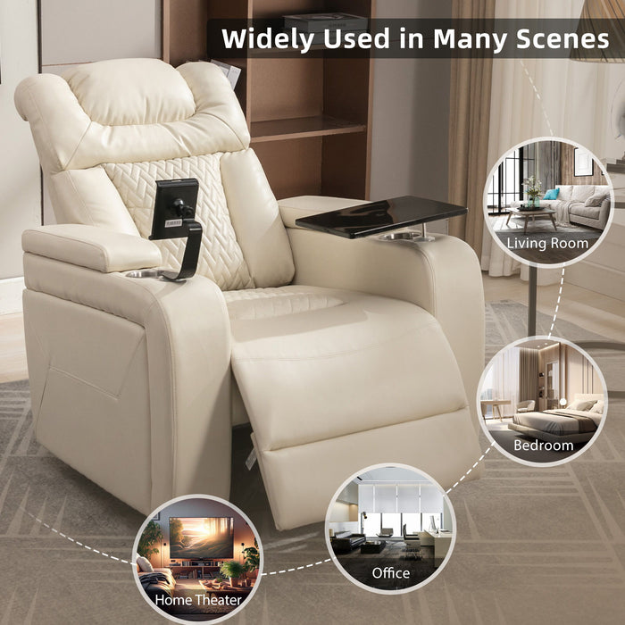 270 Degree Swivel Power Recliner With Tray Table, Phone Holder, Cup Holder, USB Port