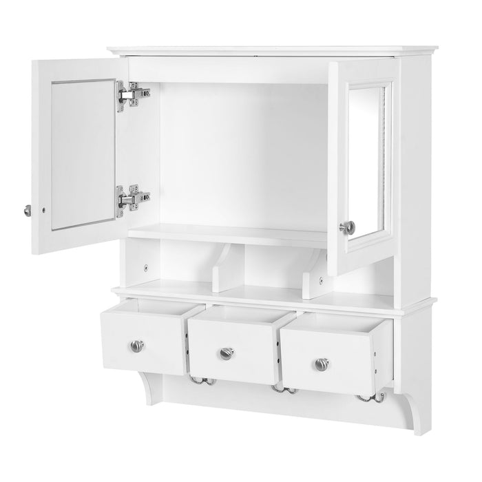 Modern Bathroom Mirror Cabinet With Drawers, Organizer Hooks, And High-Definition Mirrors