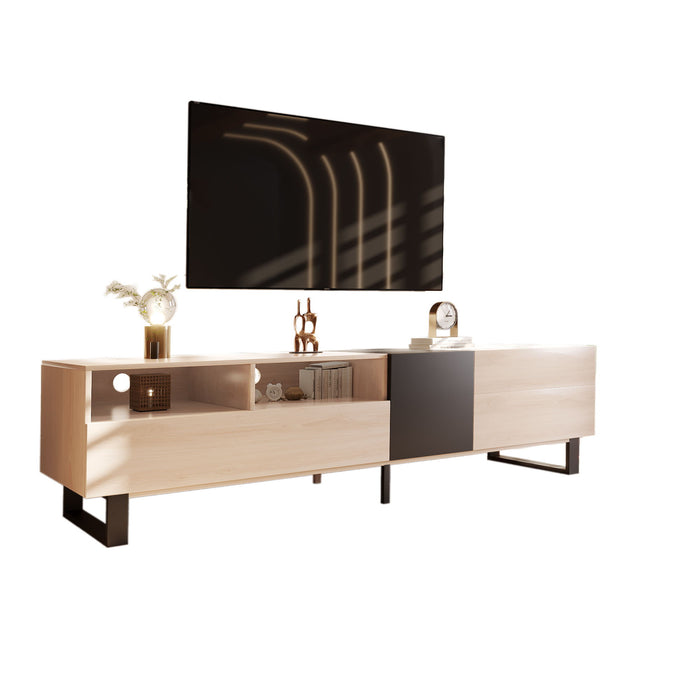 TV Stand For 80'' TV With Double Storage Space, Media Console Table With Drop Down Door
