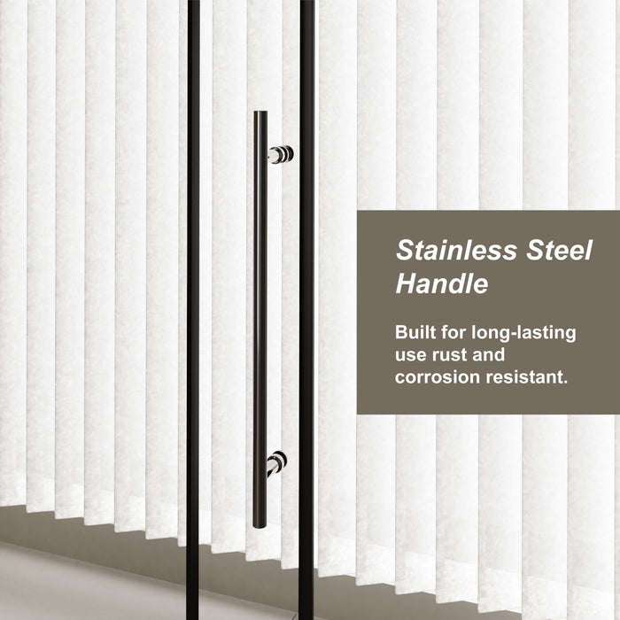 Frameless Shower Door Single Sliding, Clear Tempered Glass Shower Door With Zinc Roller Rail System, Stainless Steel Handle - Black
