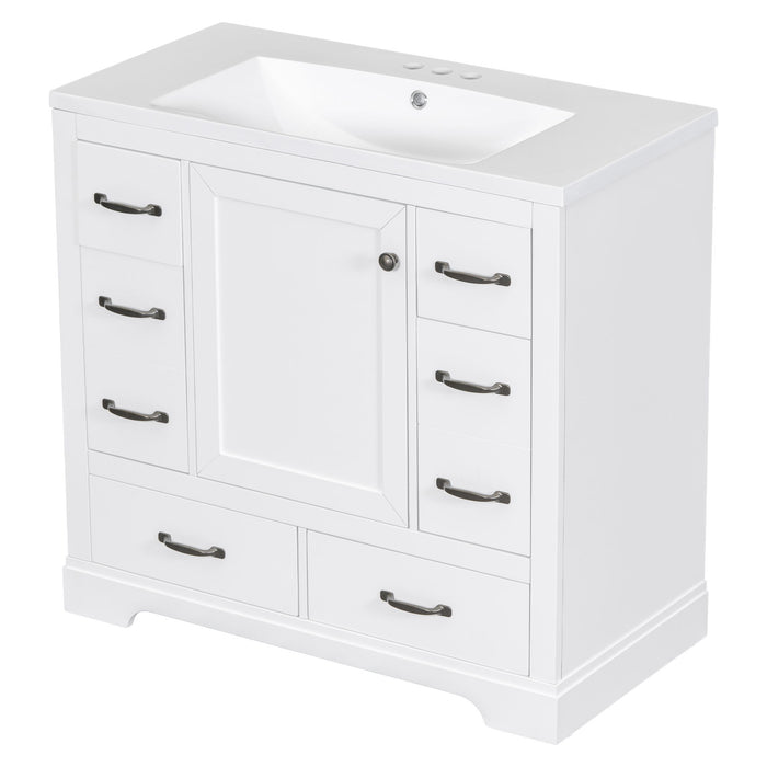 Modern Bathroom Vanity With Sink, 6 Drawers, Adjustable Shelf