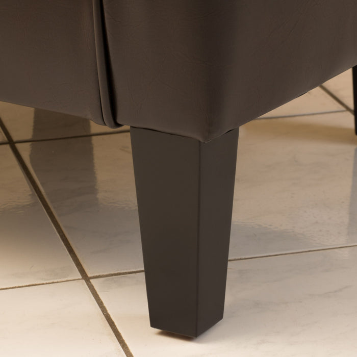 Upholstered Leather Club Chair With Flared Armrests - Brown