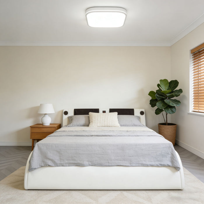 Platform Bed Frame With LED Lighting, Bluetooth Music, Vibration Massage