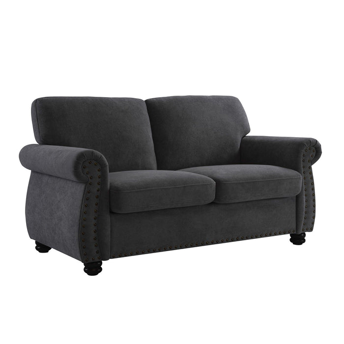 Soft Loveseat, Upholstered 2 Seater Couch, Loose Back Cushions And Turned Legs