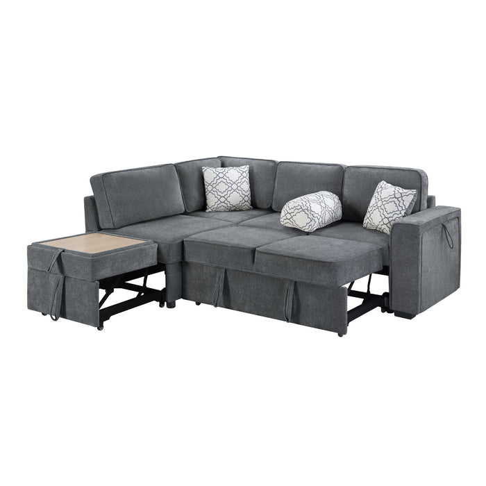 Convertible Sectional L-Shaped Sofa With Dual Pull-Out Sleepers, Flip-Top Table, USB Ports, Cup Holder & Storage