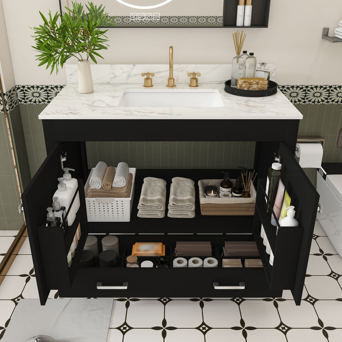 Bathroom Vanity Set, Sink And Faucet Holes Included - Black