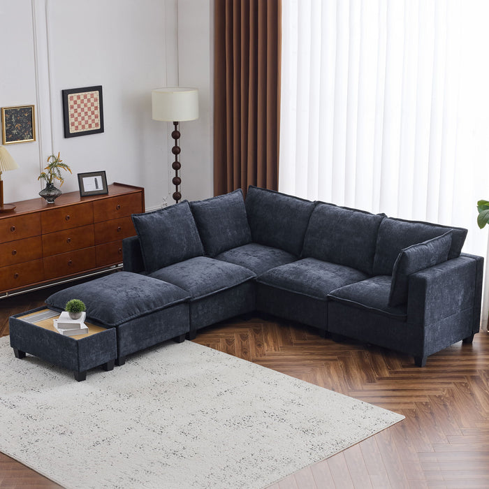 U-Shaped Sectional Modular Sofa With A Movable Ottoman, A Coffee Table With Hidden Charging Devices For Living Room