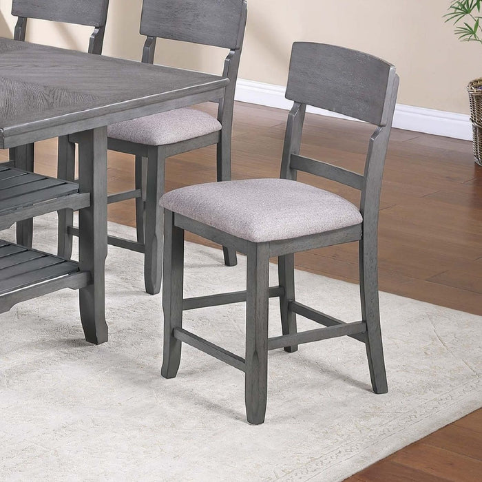 7 Piece Counter Height Dining Set With Storage Shelves, Table & 6 High Chairs - Gray