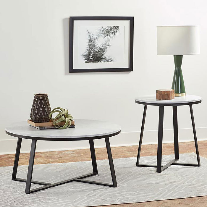 Round End Table With Base, Living Room Furniture - White