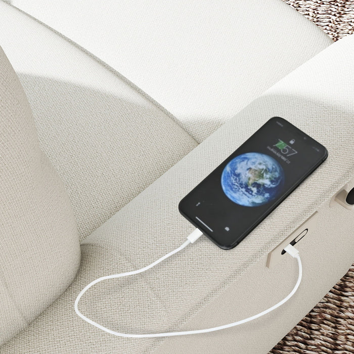 270° Power Swivel Rocker Recliner Chair With Phone Holder, Electric Glider Reclining Sofa With USB Ports For Living Room Bedroom - Beige