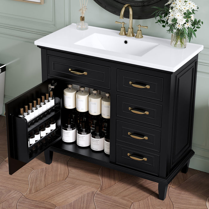 Modern Bathroom Vanity With Sink Top, Flip Drawers, Adjustable Shelf