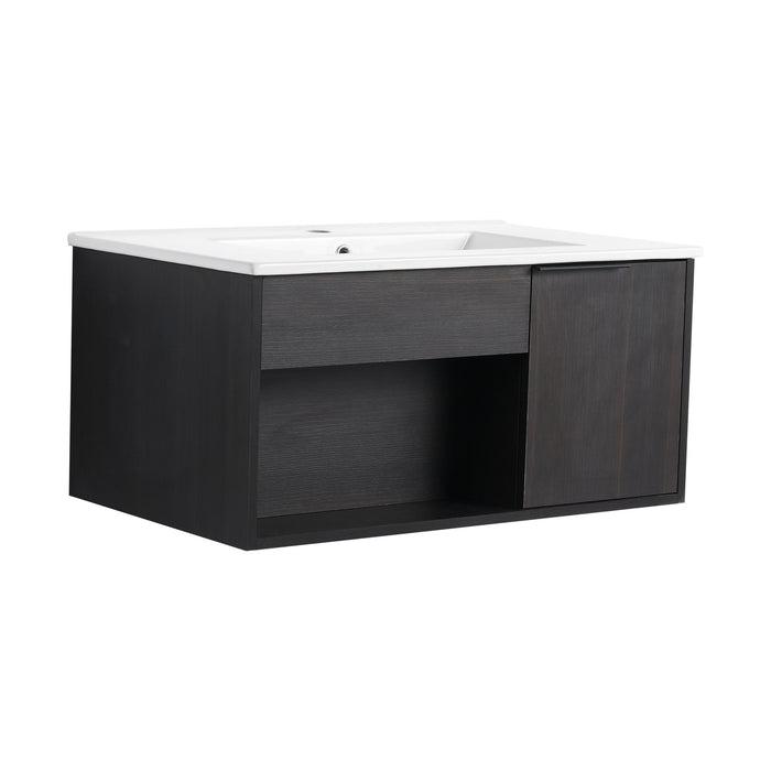 Wall Mounted Floating Bathroom Vanity With Open Shelf & Soft Close Door