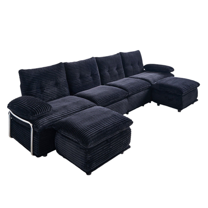 Upholstery Modular Sectional Sofa , 4 Seater With 2 Ottomans For Living Room - Black