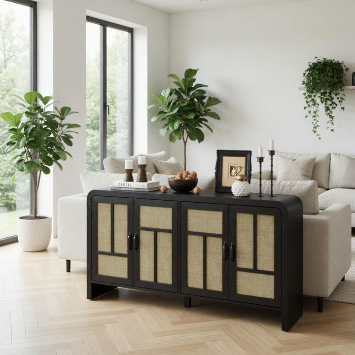 Sideboard Buffet Cabinet With 4 Doors & Adjustable Shelves - Black