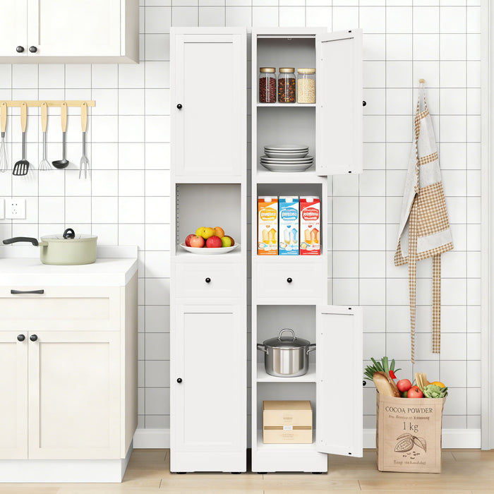 Tall Bathroom Storage Cabinet, 5-Tier Narrow With 2 Doors & Adjustable Shelves, Freestanding - White