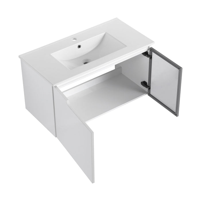 Wall Mounted Bathroom Vanity With Sink, Cabinet & Half Door