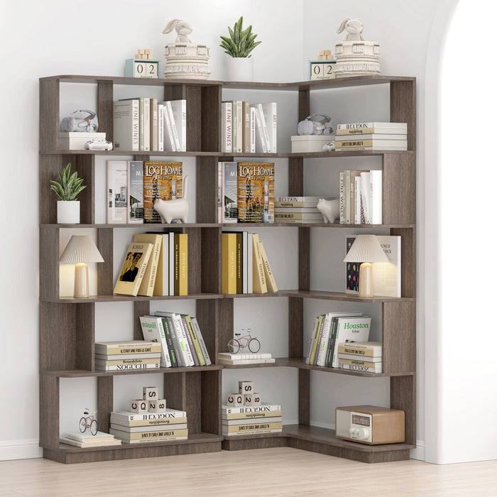 5 Tier Open Bookshelf, Free Combination Storage Shelving For Living Room - Dark Brown