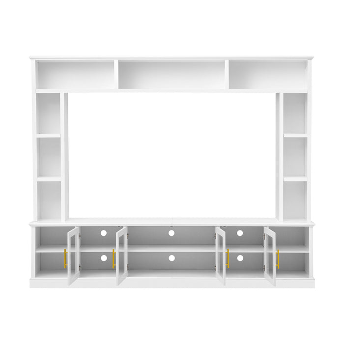 All-In-One Entertainment Center With Bookshelves & Tempered Glass Doors, TV Console Unit For Living Room