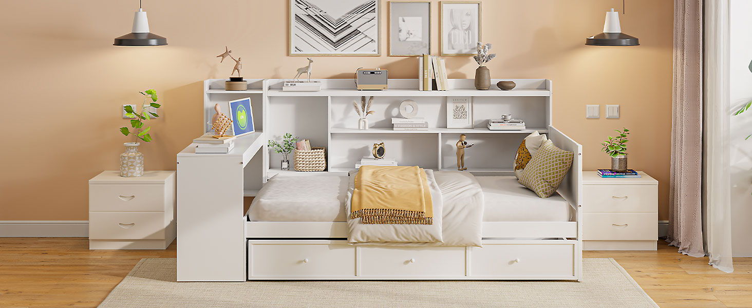 Daybed With 3 Drawers USB Ports And Desk