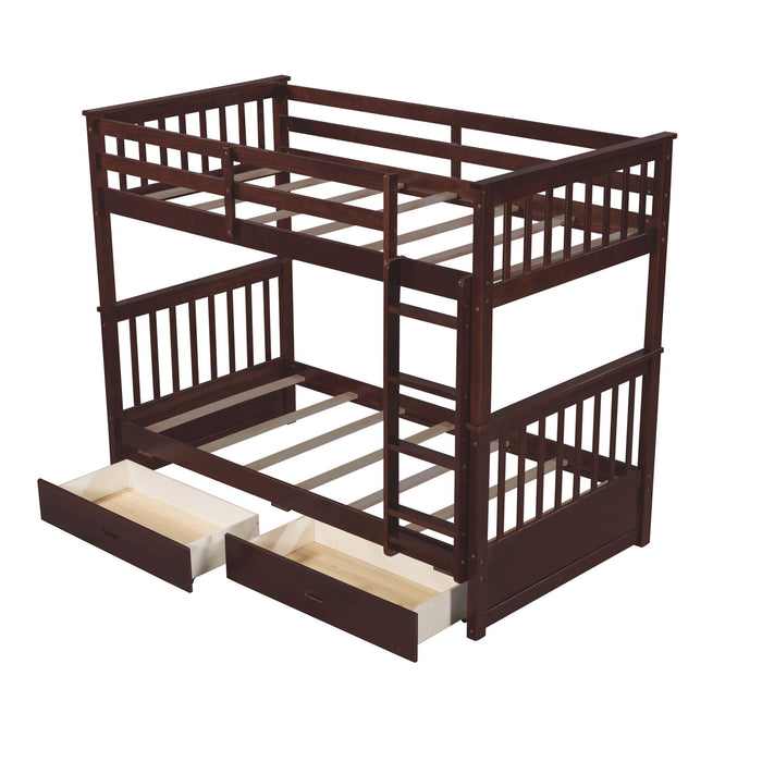 Bunk Bed With Ladders And 2 Storage Drawers