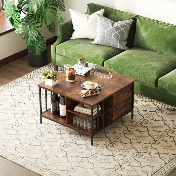 Lift Top Coffee Table With Storage, Adjustable Height Living Room - Black / Brown