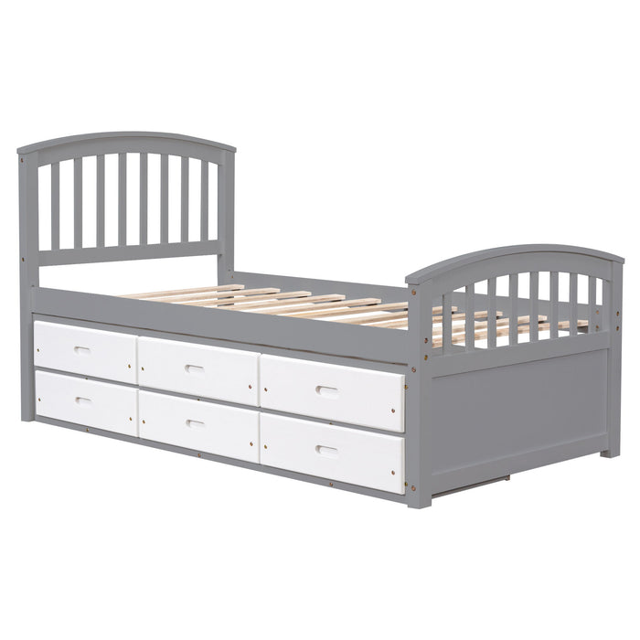 Platform Storage Bed Solid Wood Bed With 6 Drawers