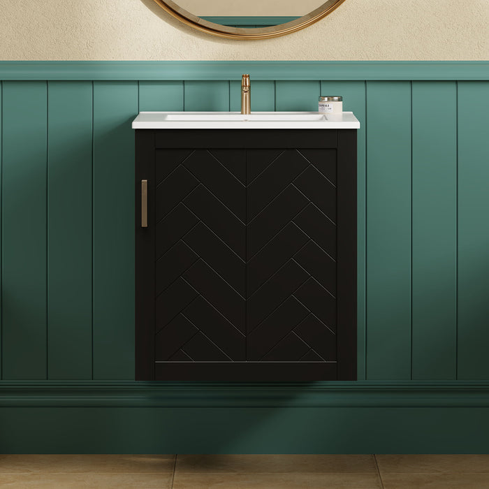 Modern Wall Mounted Bathroom Cabinet With Side Shelf And Ceramic Sink