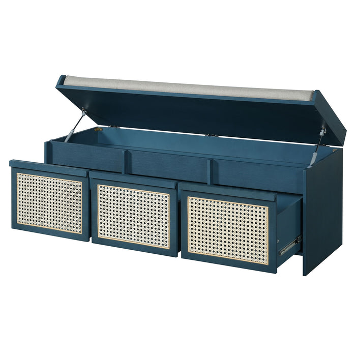 Entryway Shoe Bench With Drawers & Button Tufted Cushion