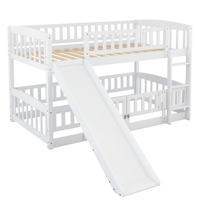 Low Bunk Bed With Slide, Fence And Ladder