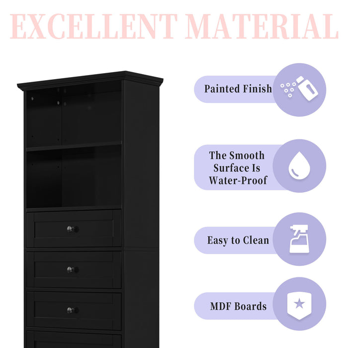 Tall Storage Cabinet With 3 Drawers And Adjustable Shelves For Bathroom