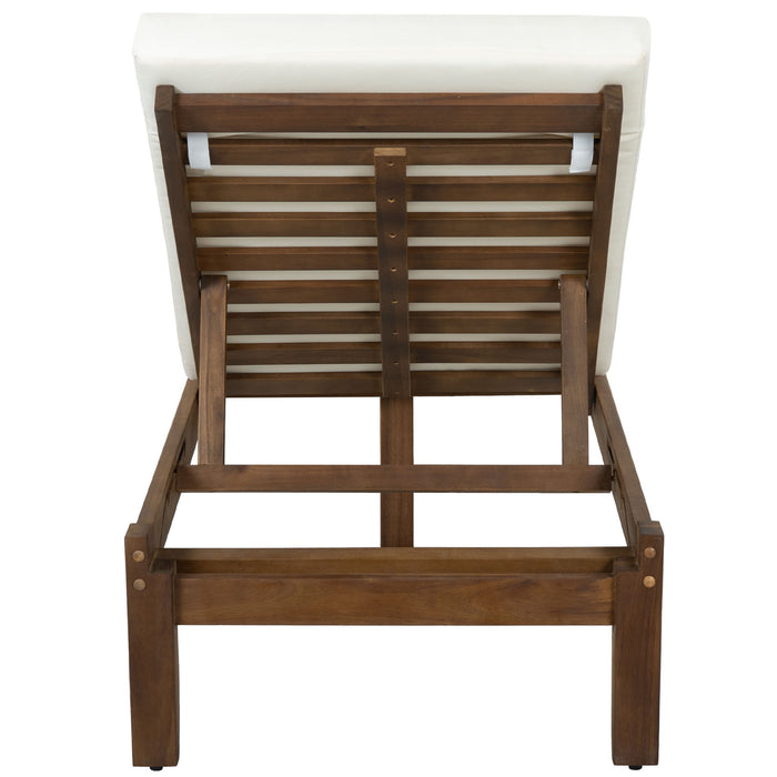 Adjustable Outdoor Patio Lounge Chair Chaise Lounge - Beige / Walnut