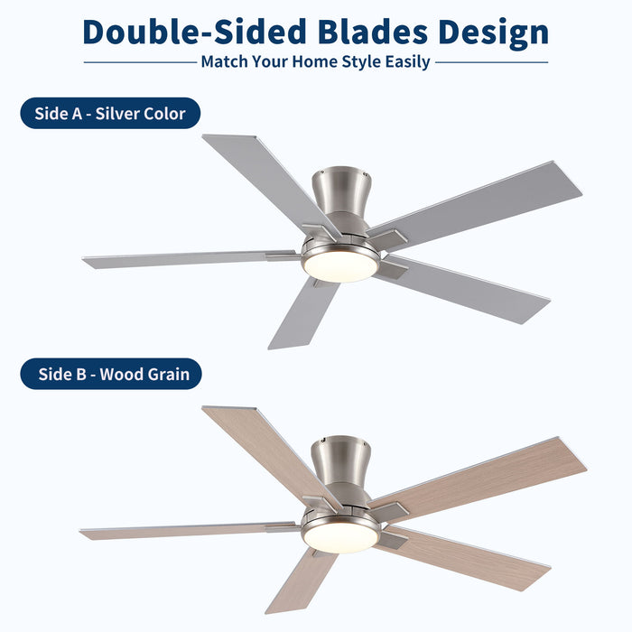 Low Profile Flush Mount Intergrated LED Ceiling Fan With Light And Reversible Quiet Motor