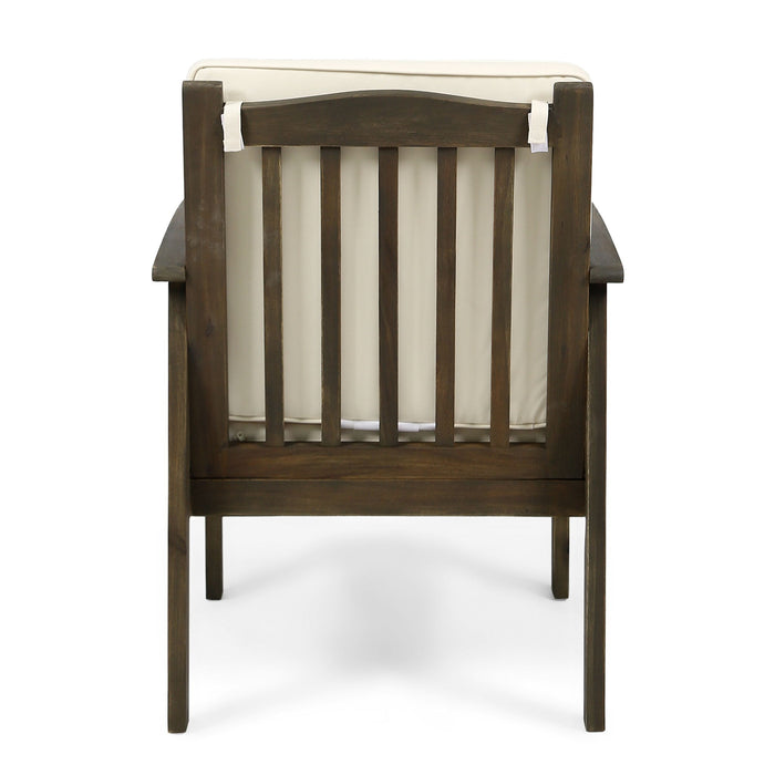 Casa Acacia Wood Club Chairs (Set of 2) With Water Resistant Cushions - Gray / Cream