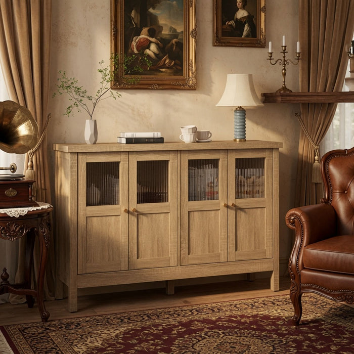 Buffet Cabinet With 4 Doors, Adjustable Shelves Handles - Natural