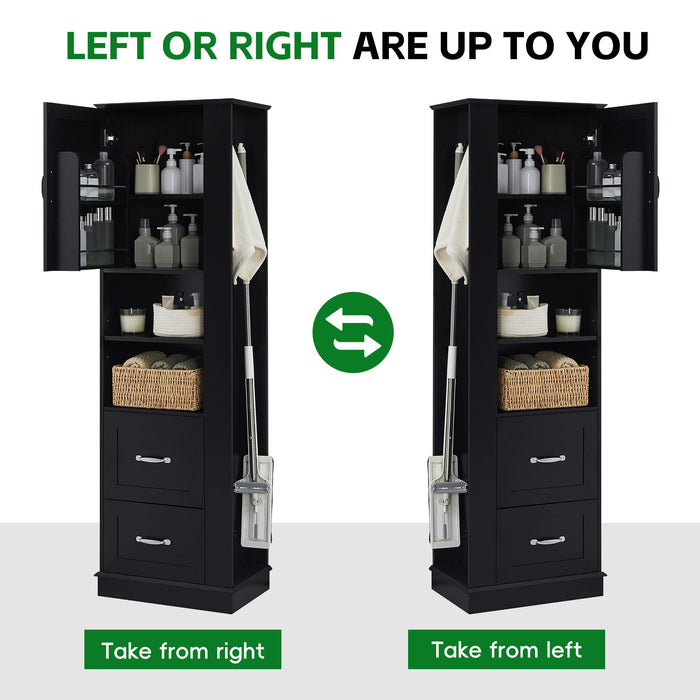 Freestanding Bathroom Storage Cabinet With Adjustable Shelves And Side Hooks Board, Rectangle Design