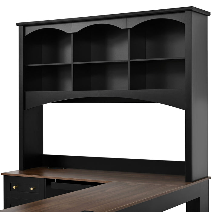 Space Saving L-Shaped Computer Desk With Keyboard Tray & Charging Stations