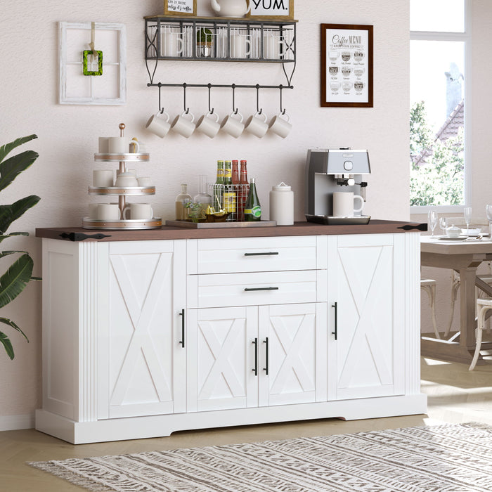 Barn Door Storage Cabinet With 2 Drawers & Door Rack, Adjustable Shelves