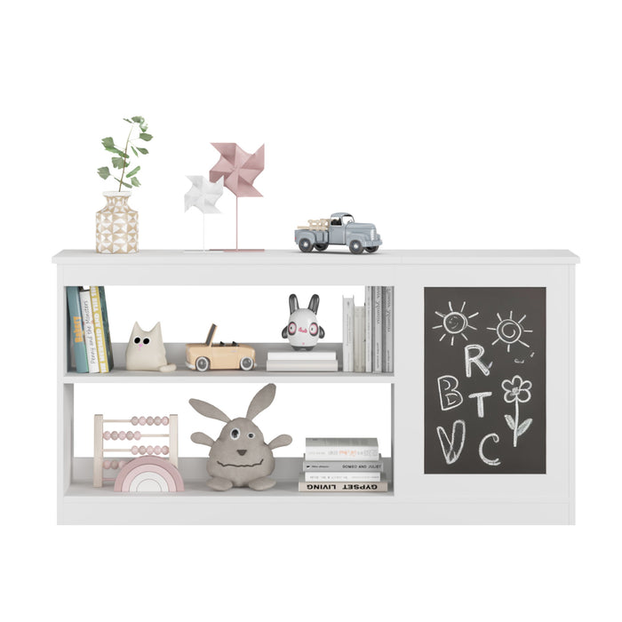 3 In 1 Bookshelf And Toy Storage Cabinet With Chalkboard, Organizer For Playroom Featuring And Spacious Storage - White