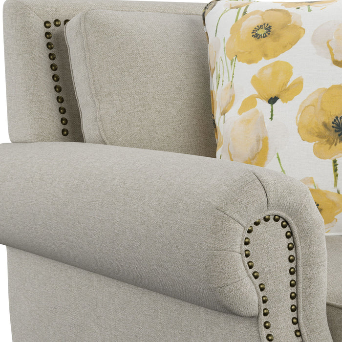 Celia - Sofa With Rolled Arms, Nail Head Trim, And Wood Legs - Saxon Beige