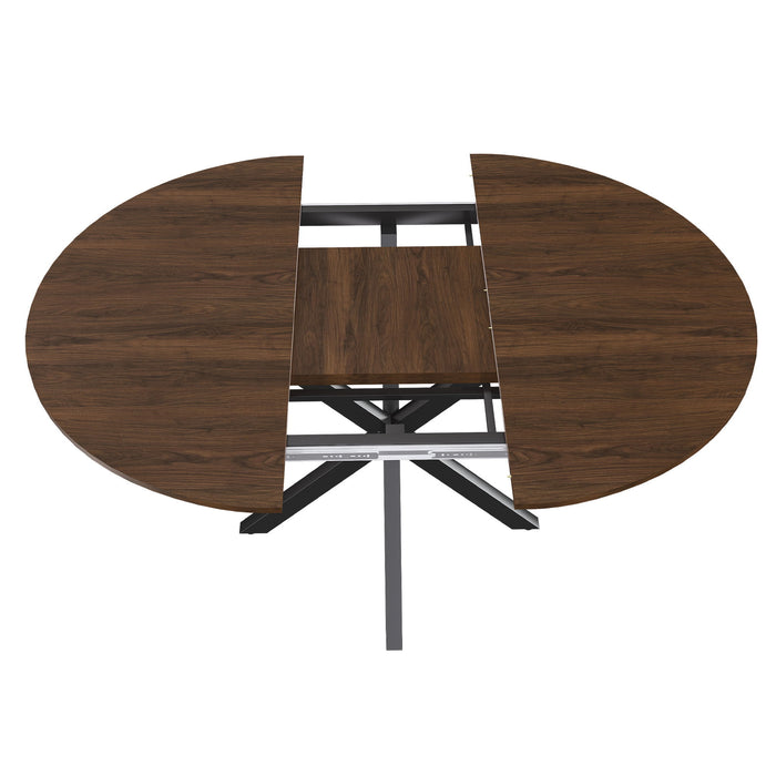 Round Dining Table With Extendable Blades, X Base