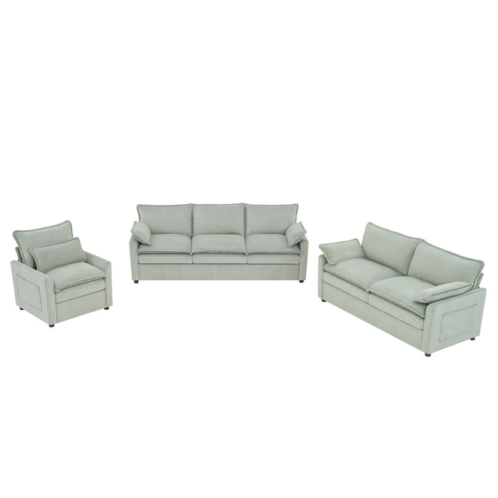 Modern Sofa Set With Double Layer Cushion And Side Storage Pockets