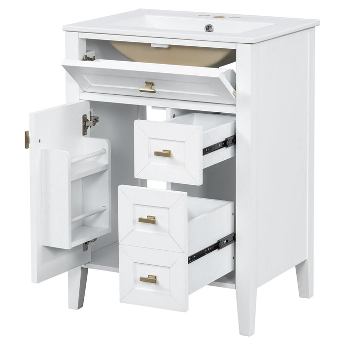 Bathroom Vanity With Sink, 3 Drawers & Cabinet With 2 Tier Door Storage Rack, Soft Close Doors & Drawers