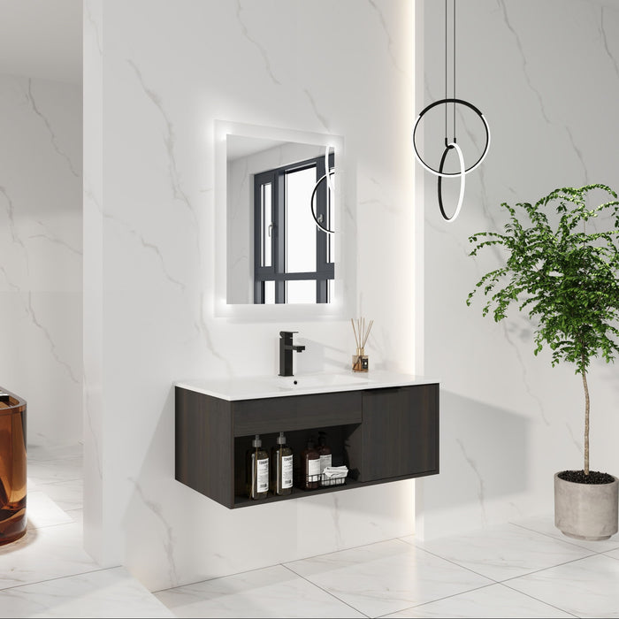 Wall Mounted Floating Bathroom Vanity With Open Shelf & Soft Close Door