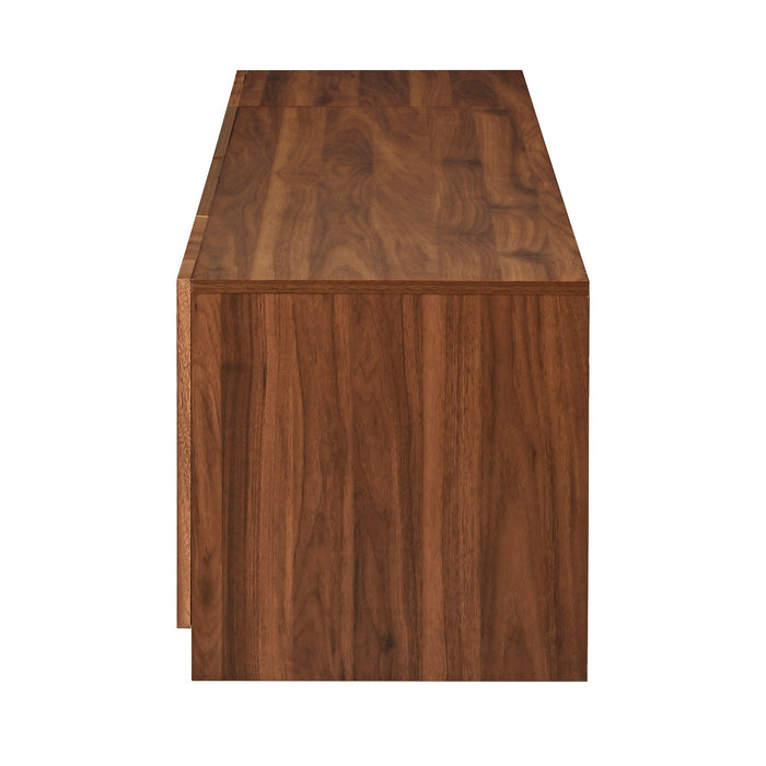 TV Stand, Media Console With Glass Doors And LED Lights, Adjustable Shelf Storage - Walnut
