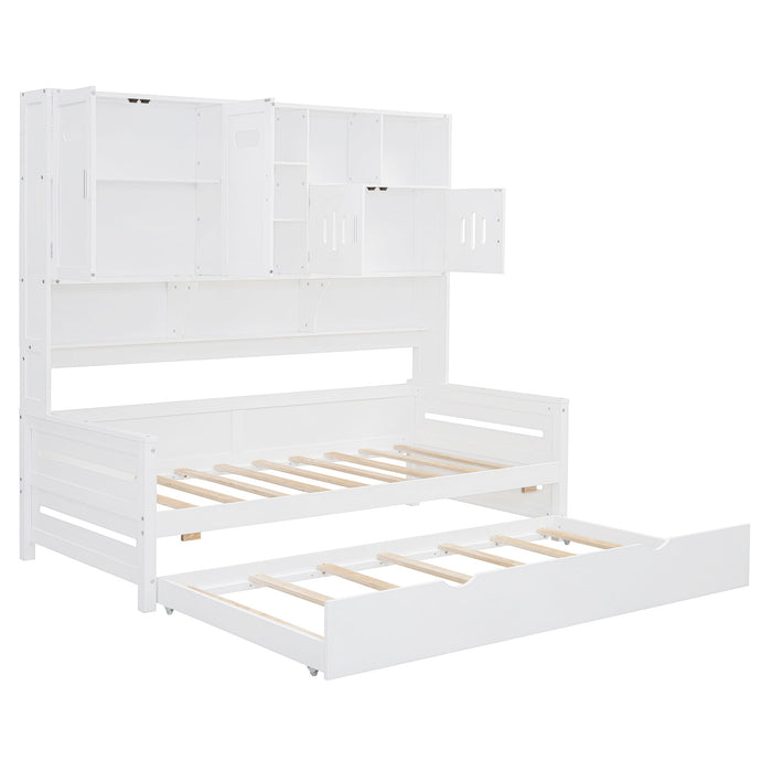 Daybed With All-In-One Cabinet And Shelf